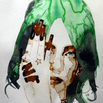 Malarstwo zatytułowany „Billie Eilish” autorstwa Joany Régibier, Oryginalna praca, Akwarela
