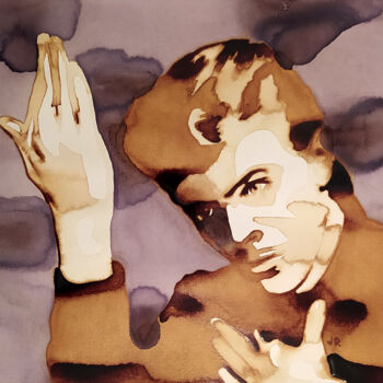 「Bowie - Space oddity」というタイトルの絵画 Joany Régibierによって, オリジナルのアートワーク, 水彩画