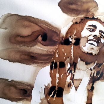 Schilderij getiteld "Bob Marley - Sun is…" door Joany Régibier, Origineel Kunstwerk, Aquarel