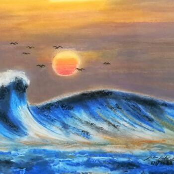 Drawing titled "Ondas" by João Bernardo, Original Artwork, Pastel