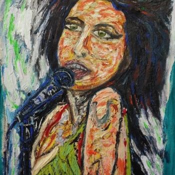 Pintura intitulada "Amy Winehouse - Bac…" por João Miranda, Obras de arte originais, Óleo