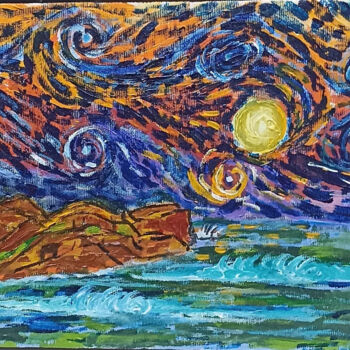 Pintura titulada "Moonlight on the be…" por João Miranda, Obra de arte original, Acrílico