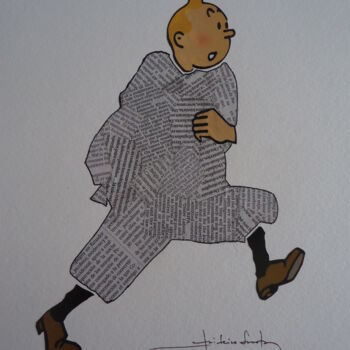 Κολάζ με τίτλο "Tintin on newspaper" από João Videira Santos, Αυθεντικά έργα τέχνης, Κολάζ