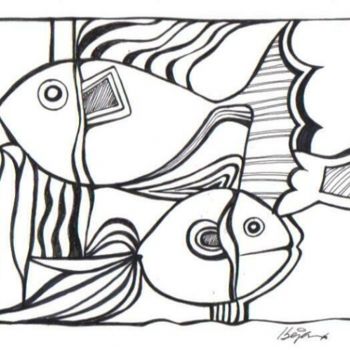 Desenho intitulada "desenho,peixes,p2" por João Beja, Obras de arte originais