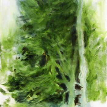 Pintura intitulada "Da série Verdes Mem…" por Joaquim Marques, Obras de arte originais, Óleo Montado em Armação em madeira