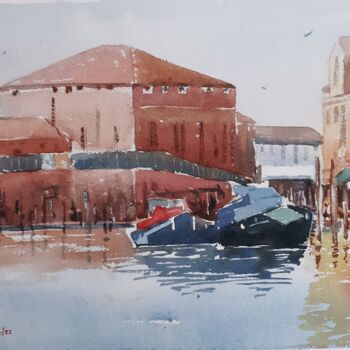 Painting titled "Boats on rest" by Joaquim Pancho, Original Artwork, Watercolor