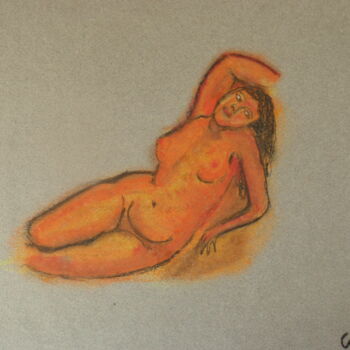 Zeichnungen mit dem Titel "Orange femme nu" von Joaquín A. Sales, Original-Kunstwerk, Pastell