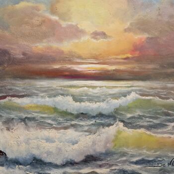 Pintura intitulada "Mar al crepúsculo" por Joaquin Sabaté Casanova (Quimet Sabaté Casanova), Obras de arte originais, Óleo