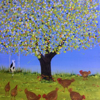 Painting titled "les poules" by Jo  Baumann, Original Artwork, Acrylic