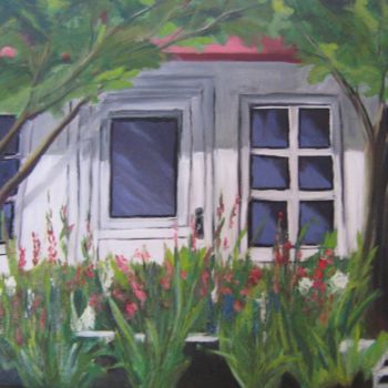 Peinture intitulée "La maison fleurie" par Jocelyne Lemieux, Œuvre d'art originale, Huile Monté sur Châssis en bois