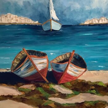 Peinture intitulée "Barques à la retrai…" par Jocelyne Lemieux, Œuvre d'art originale, Huile Monté sur Châssis en bois