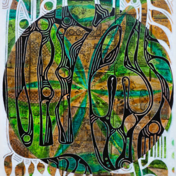 Ζωγραφική με τίτλο "지발바 숲 / Forêt Xibal…" από Jocelyn Akwaba Matignon, Αυθεντικά έργα τέχνης, Ακρυλικό
