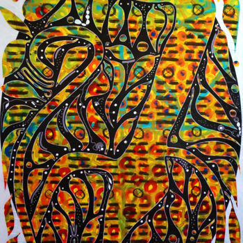 Painting titled "태양의 재규어 / Jaguar So…" by Jocelyn Akwaba Matignon, Original Artwork, Acrylic