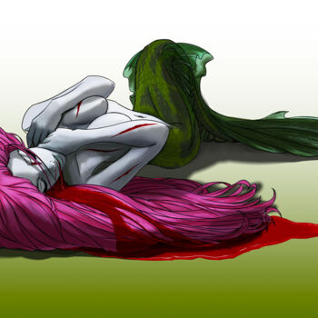 Arts numériques intitulée "Death of the Mermaid" par Jocelyn Bouget (crealab), Œuvre d'art originale, Peinture numérique