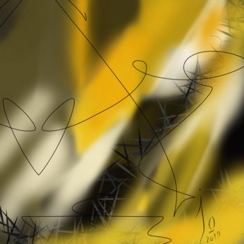 Digital Arts titled "'Abstrait en jaune…" by Jocelyne Dupuis (Jo Dupuis), Original Artwork, Digital Painting Mounted on Plex…