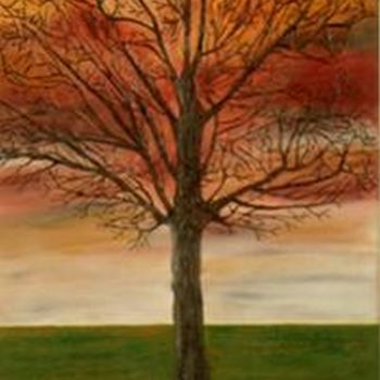 Collages intitulée "arbre-au-ciel-rouge…" par Jocelyne Chambellan, Œuvre d'art originale