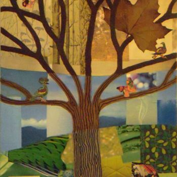 Collages titled "arbre-a-la-feuille.…" by Jocelyne Chambellan, Original Artwork