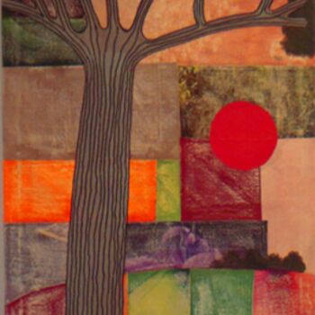Collages titled "arbre-au-soleil-rou…" by Jocelyne Chambellan, Original Artwork