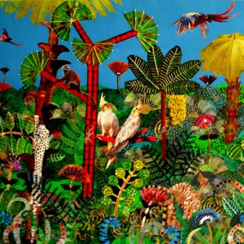 「La jungle」というタイトルのコラージュ Jocelyne Chambellanによって, オリジナルのアートワーク