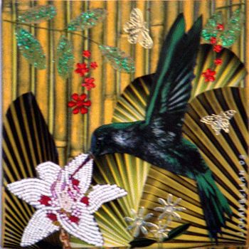 Collages titled "colibri" by Jocelyne Chambellan, Original Artwork