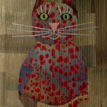 Collagen mit dem Titel "Cat-ondulé" von Jocelyne Chambellan, Original-Kunstwerk