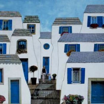Collages intitulée "village 4" par Jocelyne Chambellan, Œuvre d'art originale