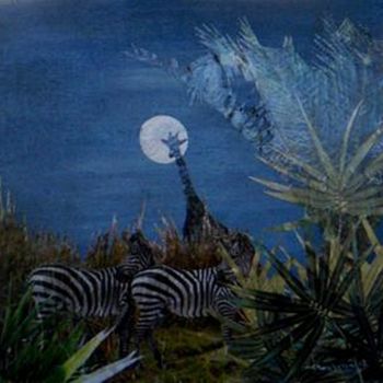 Collages intitulée "savane au crépuscule" par Jocelyne Chambellan, Œuvre d'art originale, Autre