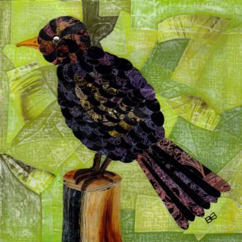 Colagens intitulada "oiseau" por Jocelyne Chambellan, Obras de arte originais, Outro