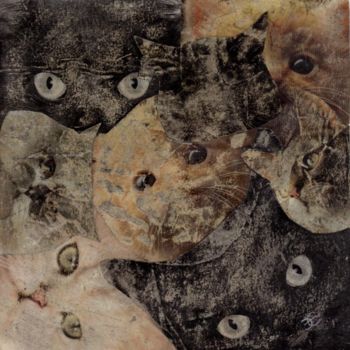 Collages intitolato "Méli mélo de chats" da Jocelyne Chambellan, Opera d'arte originale, Altro