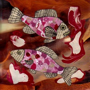 Collages intitulée "poissons" par Jocelyne Chambellan, Œuvre d'art originale, Autre