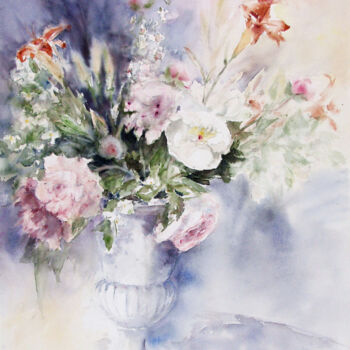 Painting titled "Bouquet du jardin" by Jocelyne Chauveau, Original Artwork, Watercolor