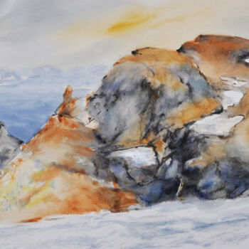 Pintura intitulada "Islande au cœur 2" por Jocelyne Chauveau, Obras de arte originais, Aquarela
