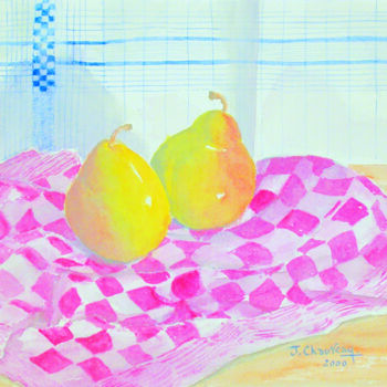 Peinture intitulée "Duo de poires" par Jocelyne Chauveau, Œuvre d'art originale, Huile