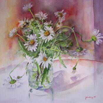 Painting titled "Les  Marguerites" by Jocelyne Chauveau, Original Artwork, Oil