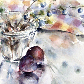 Peinture intitulée "Figues et prunelles" par Jocelyne Chauveau, Œuvre d'art originale, Huile
