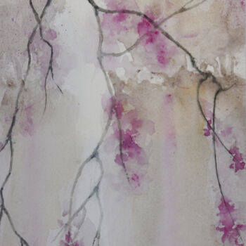 Pintura intitulada "Sakura rose" por Jocelyne Chauveau, Obras de arte originais, Aquarela