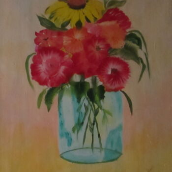 Painting titled "Bouquet vase bleu.…" by Jocelyne Perrot, Original Artwork, Acrylic