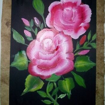 Painting titled "ROSE SUR PARCHEMIN…" by Jocelyne Perrot, Original Artwork, Acrylic