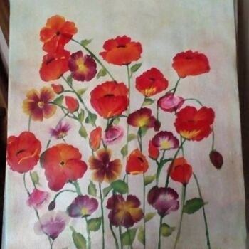 Painting titled "COQUELICOTS ET PENS…" by Jocelyne Perrot, Original Artwork, Acrylic