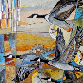 Pintura titulada "Partir à temps" por Jocelyne Turgeon, Obra de arte original, Vidrieras de pintura Montado en Panel de made…