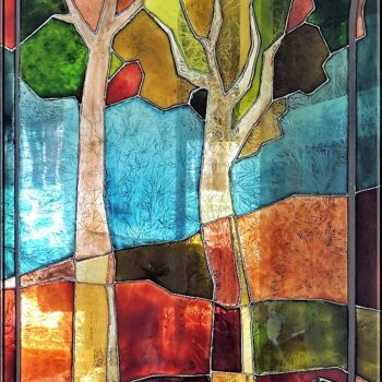 Pittura intitolato "Boisé" da Jocelyne Turgeon, Opera d'arte originale, Pittura di vetro colorato