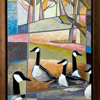 Painting titled "Repos" by Jocelyne Turgeon, Original Artwork, Stained glass painting