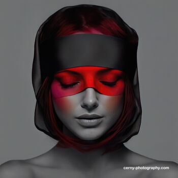 Photography titled "Woman with red mask" by Jochen Cerny, Original Artwork, Digital Photography