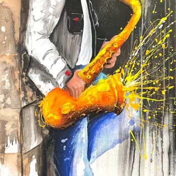 Картина под названием "Saxo solo" - Jody, Подлинное произведение искусства, Акрил Установлен на Деревянная рама для носилок