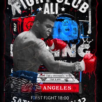 Druckgrafik mit dem Titel "FIGHT CLUB ALI" von Joe Baxxter, Original-Kunstwerk, Digitaldruck