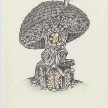 Dessin intitulée "Maison champignon" par Joe Danielo, Œuvre d'art originale, Crayon
