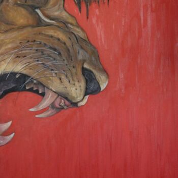 Painting titled "RED LION" by Joe Johnson, Original Artwork, Oil