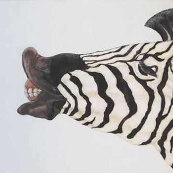 Painting titled "SMILING ZEBRA" by Joe Johnson, Original Artwork