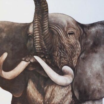 Painting titled "CHARGING ELEPHANT" by Joe Johnson, Original Artwork