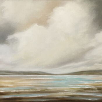 Painting titled "Across The Bay - Or…" by Mullo, Original Artwork, Oil Mounted on Wood Stretcher frame